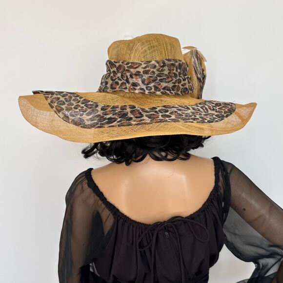 CC exclusives Big straw wide brimmed hat animal print Big bow and feather - Picture 6 of 16